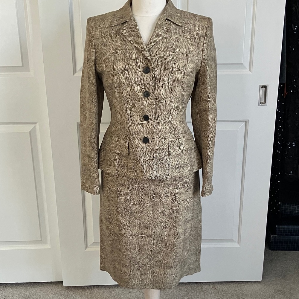 Mondi Elegant Tan Animal Print Blazer and Skirt Set